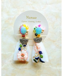 【七音】チェコガラスとインド刺繍リボンのイヤリング(MA)