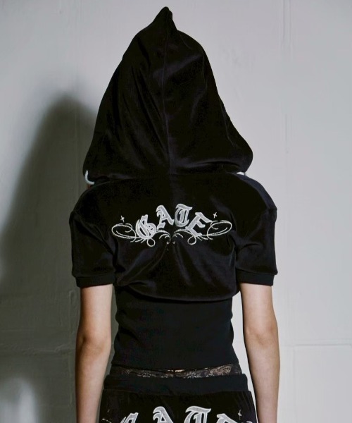 GATELESS(ゲートレス)の「【GATELESS】SUMMER RETRO ZIP UP / 【ゲートレス】ロゴサマーレトロジップアップ半袖Tシャツ(パーカー・レディース・ネイビー/ホワイト・ONE SIZE)」の19枚目の写真