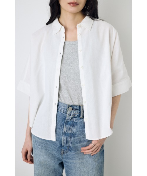 AZUL by moussy(アズールバイマウジー)の「【セットアップ対応】フレンチリネンCOOLMAXショートドルマンシャツ 春服 夏服 五分丈 半端丈 冷房対策 羽織(シャツ/ブラウス・レディース・ストライプ/ブラック/オフホワイト・FREE)」の17枚目の写真