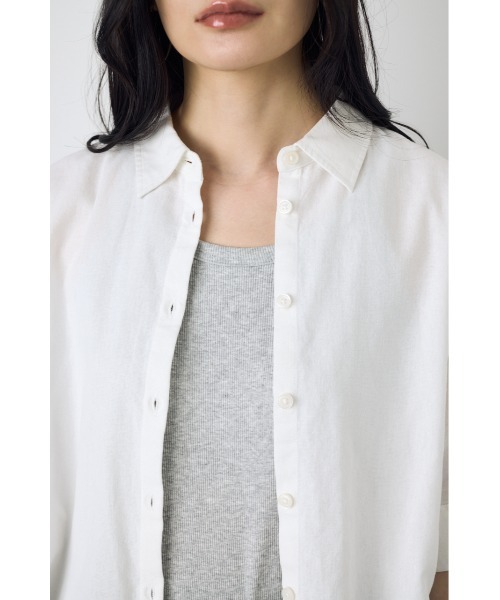 AZUL by moussy(アズールバイマウジー)の「【セットアップ対応】フレンチリネンCOOLMAXショートドルマンシャツ 春服 夏服 五分丈 半端丈 冷房対策 羽織(シャツ/ブラウス・レディース・ストライプ/ブラック/オフホワイト・FREE)」の21枚目の写真