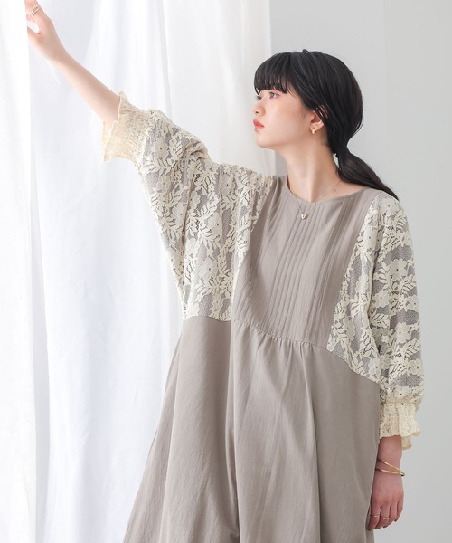 somari imagination(ソマリ イマジネーション)の「『レース切替ドルマンチュニックワンピース』(ワンピース・レディース・ネイビー/モカ・FREE)」の7枚目の写真