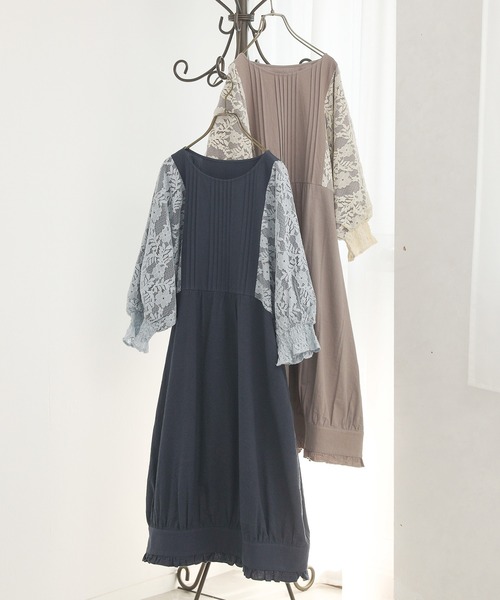 somari imagination(ソマリ イマジネーション)の「『レース切替ドルマンチュニックワンピース』(ワンピース・レディース・ネイビー/モカ・FREE)」の3枚目の写真