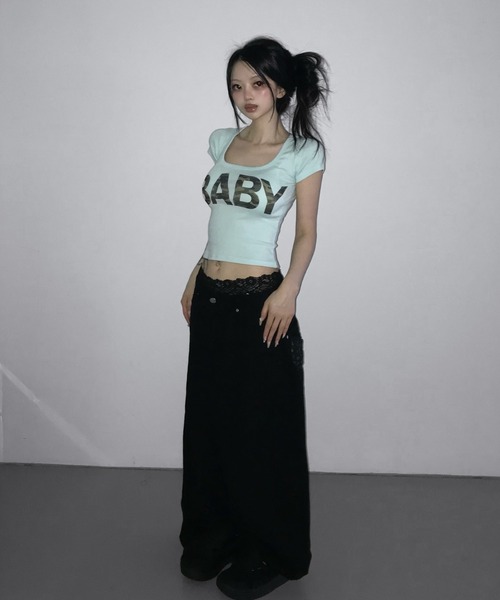 THEAIRTOWN(ジエアタウン)の「hollyhock camo baby top(Tシャツ/カットソー・レディース・グレー/ブラック/ミント・FREE)」の17枚目の写真