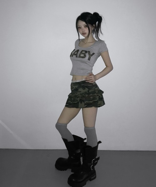 THEAIRTOWN(ジエアタウン)の「hollyhock camo baby top(Tシャツ/カットソー・レディース・グレー/ブラック/ミント・FREE)」の11枚目の写真