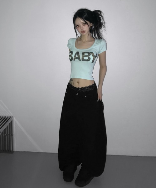 THEAIRTOWN(ジエアタウン)の「hollyhock camo baby top(Tシャツ/カットソー・レディース・グレー/ブラック/ミント・FREE)」の18枚目の写真