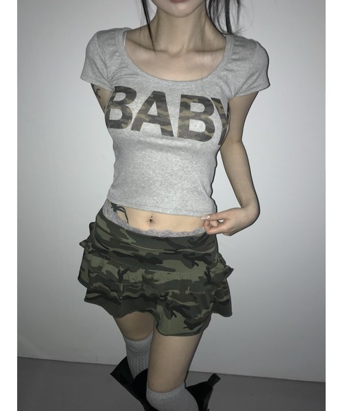 THEAIRTOWN(ジエアタウン)の「hollyhock camo baby top(Tシャツ/カットソー・レディース・グレー/ブラック/ミント・FREE)」の14枚目の写真