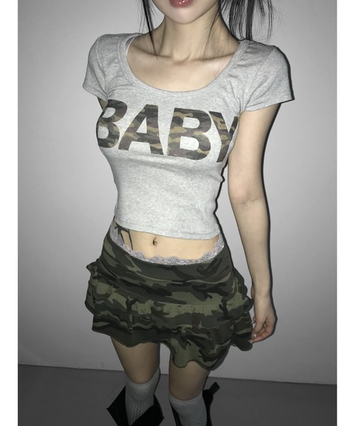 THEAIRTOWN(ジエアタウン)の「hollyhock camo baby top(Tシャツ/カットソー・レディース・グレー/ブラック/ミント・FREE)」の13枚目の写真