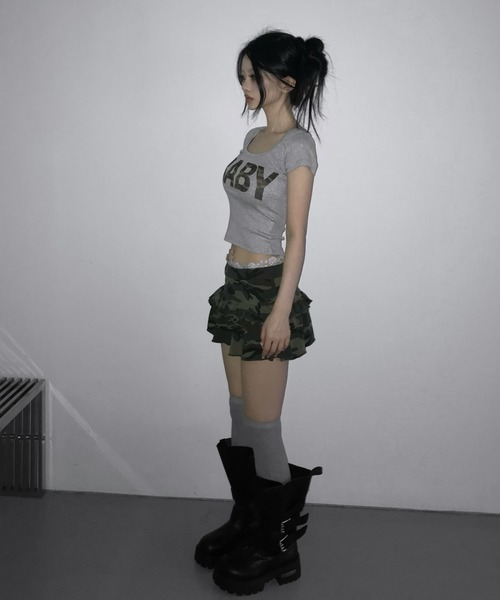 THEAIRTOWN(ジエアタウン)の「hollyhock camo baby top(Tシャツ/カットソー・レディース・グレー/ブラック/ミント・FREE)」の10枚目の写真