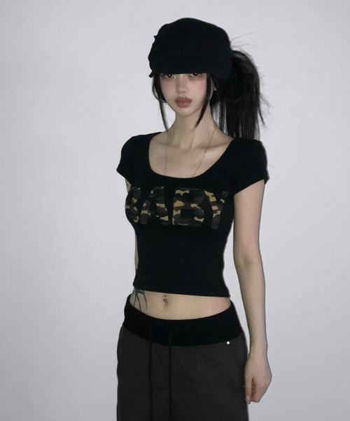 THEAIRTOWN(ジエアタウン)の「hollyhock camo baby top(Tシャツ/カットソー・レディース・グレー/ブラック/ミント・FREE)」の9枚目の写真
