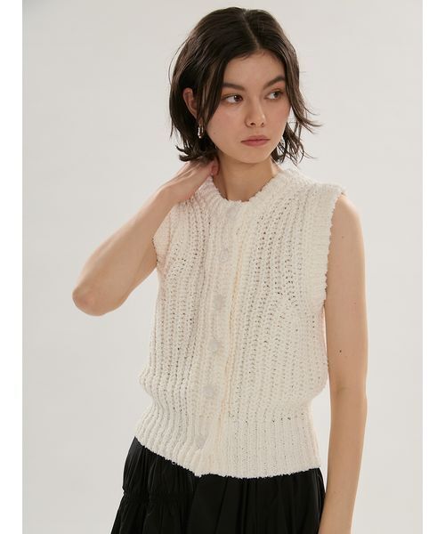emmi（エミ）の「eco フリンジニットベスト（ニット/セーター・レディース・ホワイト/ミント・F）」の2枚目の写真