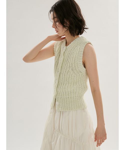 emmi（エミ）の「eco フリンジニットベスト（ニット/セーター・レディース・ホワイト/ミント・F）」の5枚目の写真