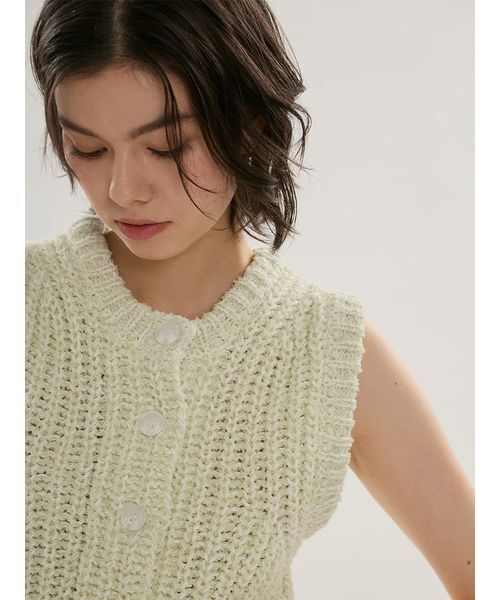 emmi（エミ）の「eco フリンジニットベスト（ニット/セーター・レディース・ホワイト/ミント・F）」の6枚目の写真