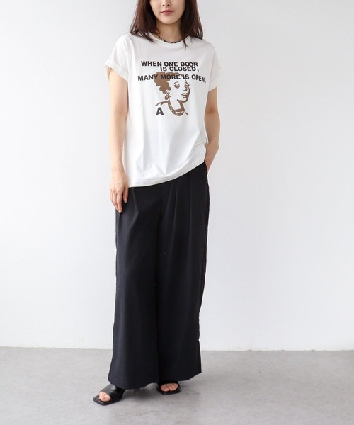 Three Four Time(スリーフォータイム)の「フェイスモチーフptドルマンTシャツ(Tシャツ/カットソー・レディース・オフホワイト/チャコールグレー・FREE)」の7枚目の写真