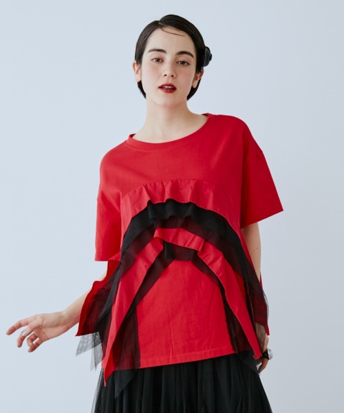 manana suerte(マニャーナスエルテ)の「チュールデザインTシャツ(Tシャツ/カットソー・レディース・ブラック/レッド・FREE)」の2枚目の写真
