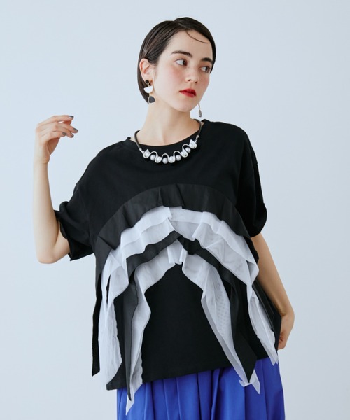 manana suerte(マニャーナスエルテ)の「チュールデザインTシャツ(Tシャツ/カットソー・レディース・ブラック/レッド・FREE)」の13枚目の写真