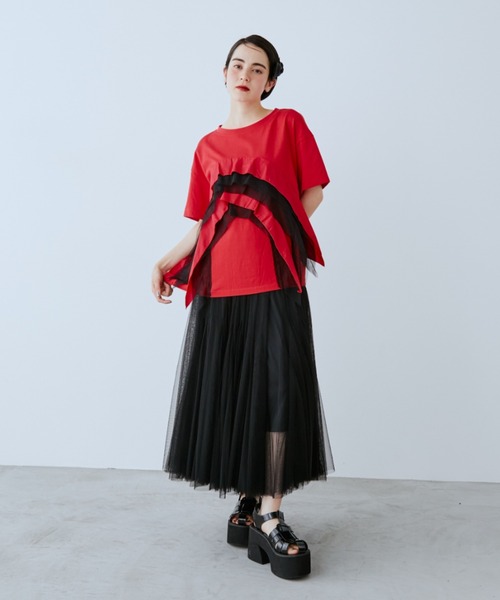 manana suerte(マニャーナスエルテ)の「チュールデザインTシャツ(Tシャツ/カットソー・レディース・ブラック/レッド・FREE)」の8枚目の写真