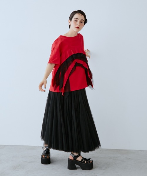 manana suerte(マニャーナスエルテ)の「チュールデザインTシャツ(Tシャツ/カットソー・レディース・ブラック/レッド・FREE)」の10枚目の写真