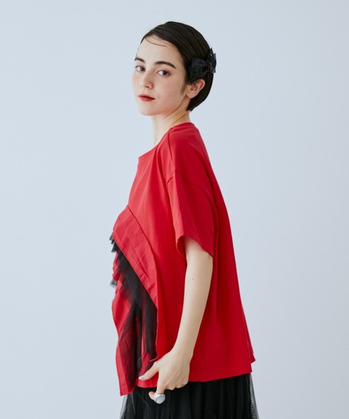 manana suerte(マニャーナスエルテ)の「チュールデザインTシャツ(Tシャツ/カットソー・レディース・ブラック/レッド・FREE)」の6枚目の写真