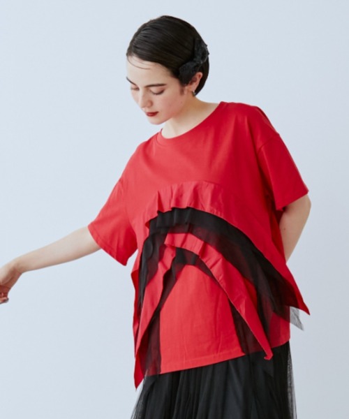 manana suerte(マニャーナスエルテ)の「チュールデザインTシャツ(Tシャツ/カットソー・レディース・ブラック/レッド・FREE)」の5枚目の写真