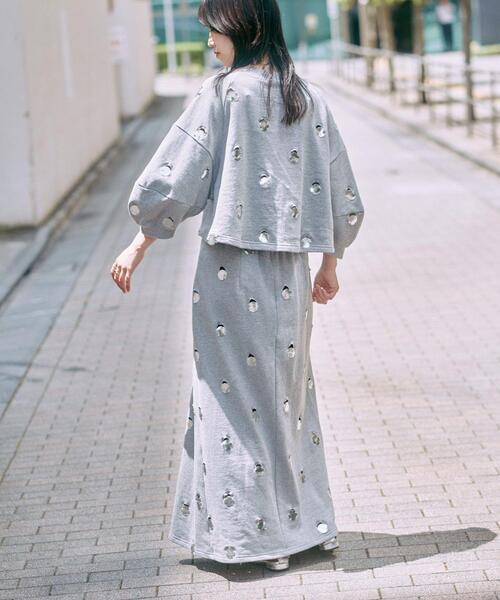 RUMCHE(ラムシェ)の「RUMCHE(ラムシェ) 別注DOT MIRROR SWEAT SKIRT(スカート・レディース・グレー・F)」の2枚目の写真