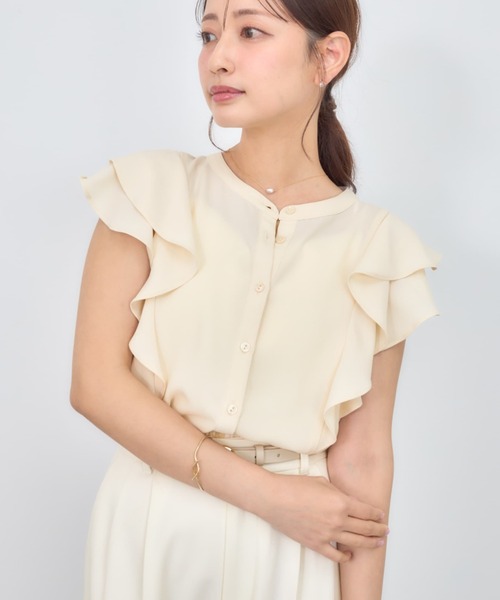 COHINA（コヒナ）の「ティアードラッフルブラウス 【低身長・小柄女性】（シャツ/ブラウス・レディース・ブルー/ホワイト/ベージュ・ONE SIZE）」の15枚目の写真