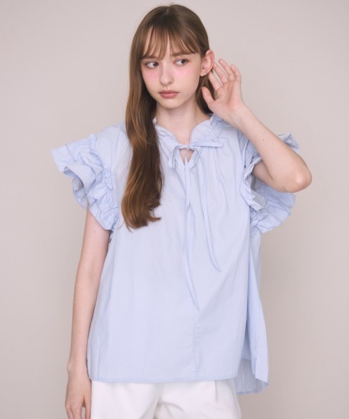 Noelie(ノエリー)の「フリル袖ブラウス(シャツ/ブラウス・レディース・ブラック/ブルー/ホワイト・FREE)」の14枚目の写真