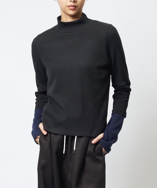 gomme(ゴム)の「リブニットレイヤーT(Tシャツ/カットソー・レディース・ブラック/チャコールグレー/バーガンディー・MEDIUM)」の2枚目の写真