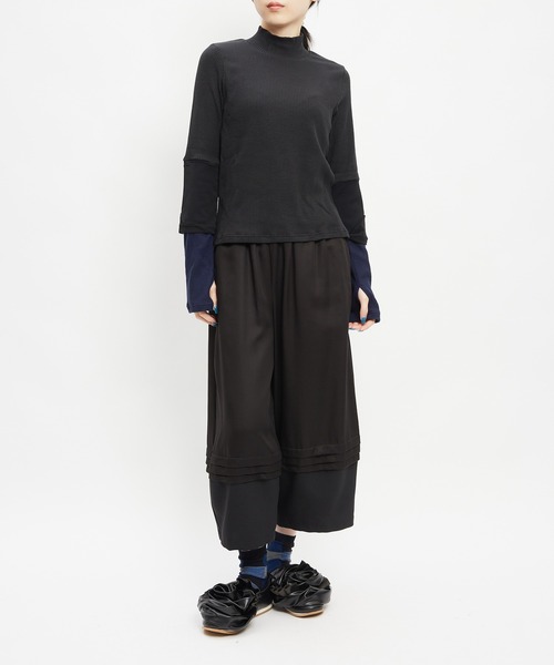 gomme(ゴム)の「リブニットレイヤーT(Tシャツ/カットソー・レディース・ブラック/チャコールグレー/バーガンディー・MEDIUM)」の4枚目の写真
