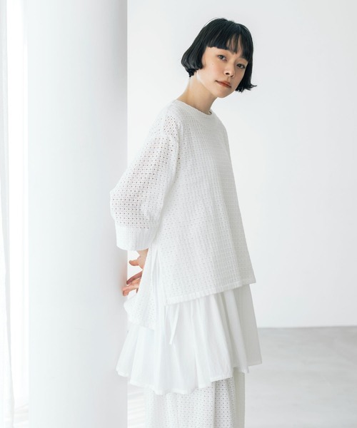 studio CLIP(スタディオクリップ)の「《natural by clip》カットワークチュニックSET(シャツ/ブラウス・レディース・オフホワイト/ブラック・FREE)」の1枚目の写真
