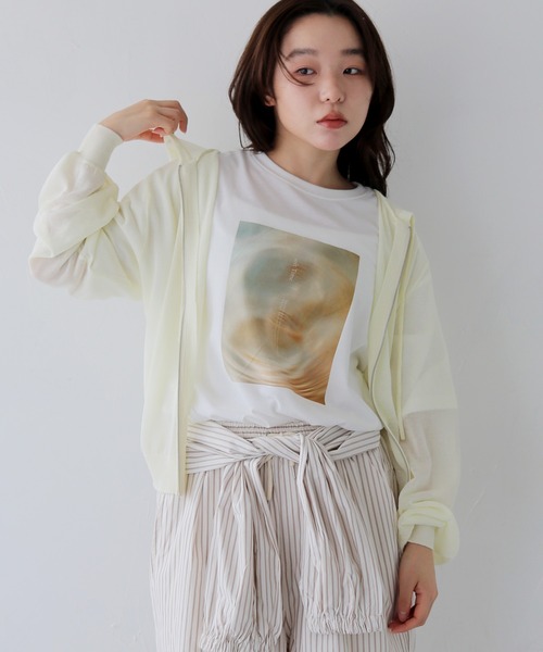 cheriella（シェリエラ）の「【cheriella】シアーフードダブルジップニットパーカー  SHEER DOUBLE ZIP KNIT HOODIE（カーディガン/ボレロ・レディース・ブラウン/ネイビー/パープル/アイボリー/レモンイエロー・FREE）」の2枚目の写真