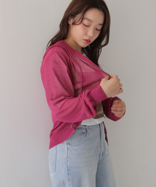 cheriella（シェリエラ）の「【cheriella】シアーフードダブルジップニットパーカー  SHEER DOUBLE ZIP KNIT HOODIE（カーディガン/ボレロ・レディース・ブラウン/ネイビー/パープル/アイボリー/レモンイエロー・FREE）」の15枚目の写真