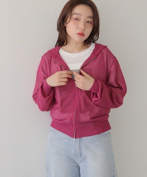 cheriella（シェリエラ）の「【cheriella】シアーフードダブルジップニットパーカー  SHEER DOUBLE ZIP KNIT HOODIE（カーディガン/ボレロ・レディース・ブラウン/ネイビー/パープル/アイボリー/レモンイエロー・FREE）」の14枚目の写真