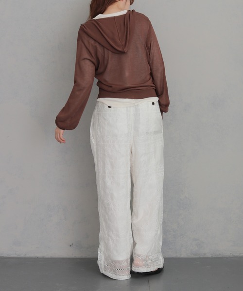 cheriella（シェリエラ）の「【cheriella】シアーフードダブルジップニットパーカー  SHEER DOUBLE ZIP KNIT HOODIE（カーディガン/ボレロ・レディース・ブラウン/ネイビー/パープル/アイボリー/レモンイエロー・FREE）」の7枚目の写真