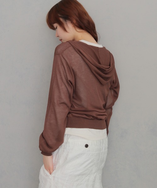 cheriella（シェリエラ）の「【cheriella】シアーフードダブルジップニットパーカー  SHEER DOUBLE ZIP KNIT HOODIE（カーディガン/ボレロ・レディース・ブラウン/ネイビー/パープル/アイボリー/レモンイエロー・FREE）」の11枚目の写真