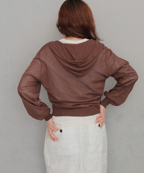 cheriella（シェリエラ）の「【cheriella】シアーフードダブルジップニットパーカー  SHEER DOUBLE ZIP KNIT HOODIE（カーディガン/ボレロ・レディース・ブラウン/ネイビー/パープル/アイボリー/レモンイエロー・FREE）」の12枚目の写真
