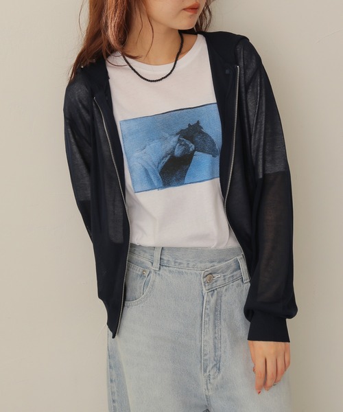 cheriella（シェリエラ）の「【cheriella】シアーフードダブルジップニットパーカー  SHEER DOUBLE ZIP KNIT HOODIE（カーディガン/ボレロ・レディース・ブラウン/ネイビー/パープル/アイボリー/レモンイエロー・FREE）」の18枚目の写真