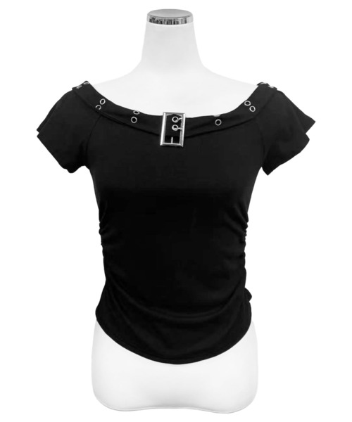 FOLLOWIN(フォロウィン)の「【4color 】バックルポイントオフショルシャーリングトップス(Tシャツ/カットソー・レディース・グレー/ブラウン/ブラック/ホワイト・FREE)」の10枚目の写真