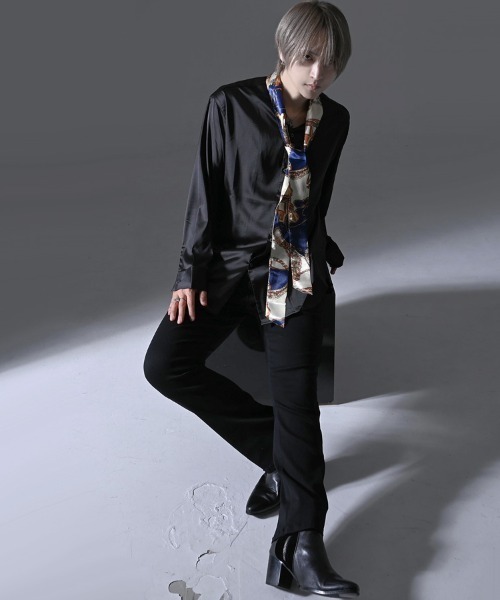 RUDOL(ルドル)の「『RUDOL/ルドル』ボウタイカラーシルクライクシャツ(シャツ/ブラウス・メンズ・ブラック×ブラック/ブラック/ホワイト×ネイビー・L/M)」の8枚目の写真