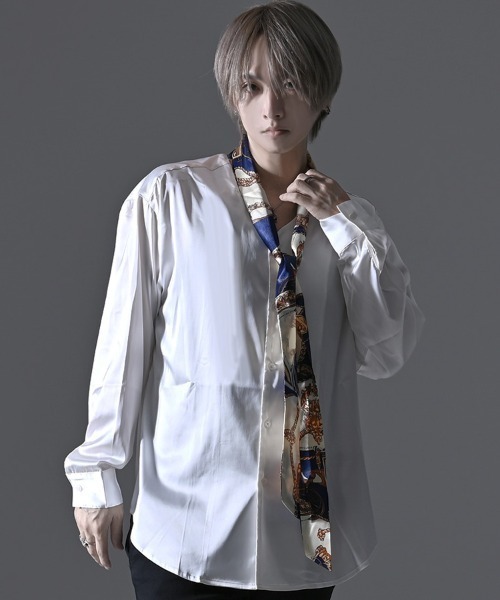 RUDOL(ルドル)の「『RUDOL/ルドル』ボウタイカラーシルクライクシャツ(シャツ/ブラウス・メンズ・ブラック×ブラック/ブラック/ホワイト×ネイビー・L/M)」の9枚目の写真