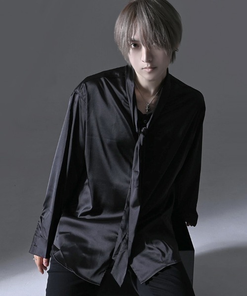 RUDOL(ルドル)の「『RUDOL/ルドル』ボウタイカラーシルクライクシャツ(シャツ/ブラウス・メンズ・ブラック×ブラック/ブラック/ホワイト×ネイビー・L/M)」の14枚目の写真