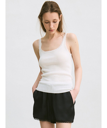 le | lace-trim sleeveless knit top (white)(Tシャツ/カットソー)