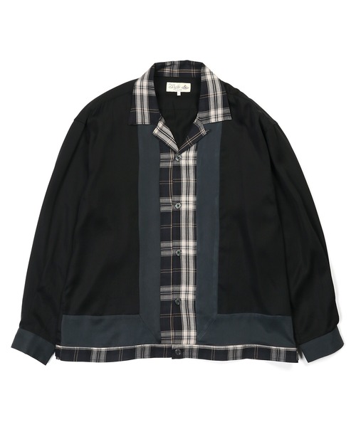 【MATSUFUJI】【新品】キュプラチェックユーティリティシャツ／トラウザー セール】パネル切替 オープンカラーチェックシャツ（シャツ/ブラウス