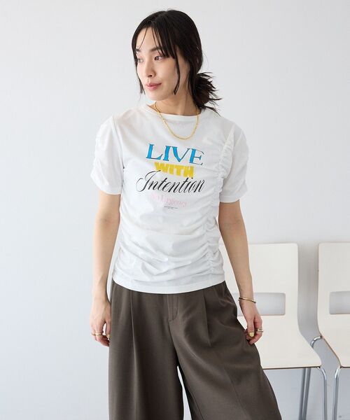 CRAFT STANDARD BOUTIQUE(クラフトスタンダードブティック)の「シャーリングプリントTシャツ(Tシャツ/カットソー・レディース・杢グレー/オフホワイト・FREE)」の15枚目の写真