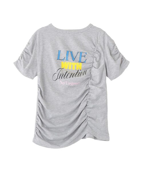 CRAFT STANDARD BOUTIQUE(クラフトスタンダードブティック)の「シャーリングプリントTシャツ(Tシャツ/カットソー・レディース・杢グレー/オフホワイト・FREE)」の4枚目の写真