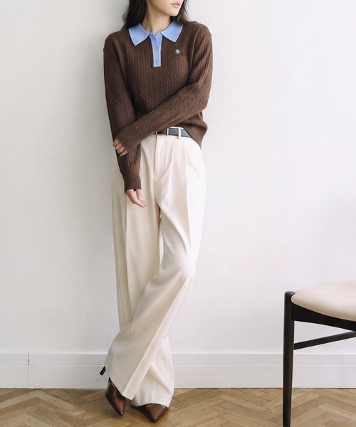 POLO BCS（ポロ ビーシーエス）の「【POLO BCS】バイカラーミニケーブルニットポロ（ポロシャツ・レディース・ブラック/グレー/ブラウン・L/M）」の19枚目の写真