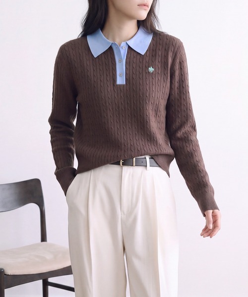 POLO BCS（ポロ ビーシーエス）の「【POLO BCS】バイカラーミニケーブルニットポロ（ポロシャツ・レディース・ブラック/グレー/ブラウン・L/M）」の17枚目の写真