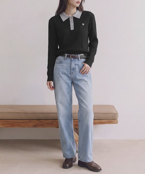 POLO BCS（ポロ ビーシーエス）の「【POLO BCS】バイカラーミニケーブルニットポロ（ポロシャツ・レディース・ブラック/グレー/ブラウン・L/M）」の12枚目の写真
