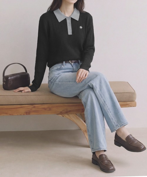 POLO BCS（ポロ ビーシーエス）の「【POLO BCS】バイカラーミニケーブルニットポロ（ポロシャツ・レディース・ブラック/グレー/ブラウン・L/M）」の13枚目の写真