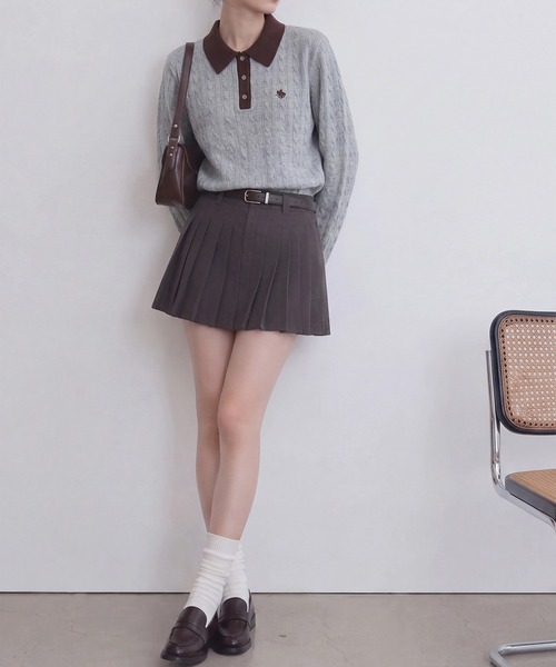 POLO BCS（ポロ ビーシーエス）の「【POLO BCS】バイカラーミニケーブルニットポロ（ポロシャツ・レディース・ブラック/グレー/ブラウン・L/M）」の8枚目の写真