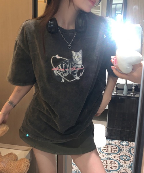 Kuroba(クロバ)の「ヴィンテージライクキャットTシャツ(Tシャツ/カットソー・レディース・チャコールグレー・L/M)」の5枚目の写真